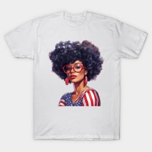 African American Woman USA Flag T-Shirt